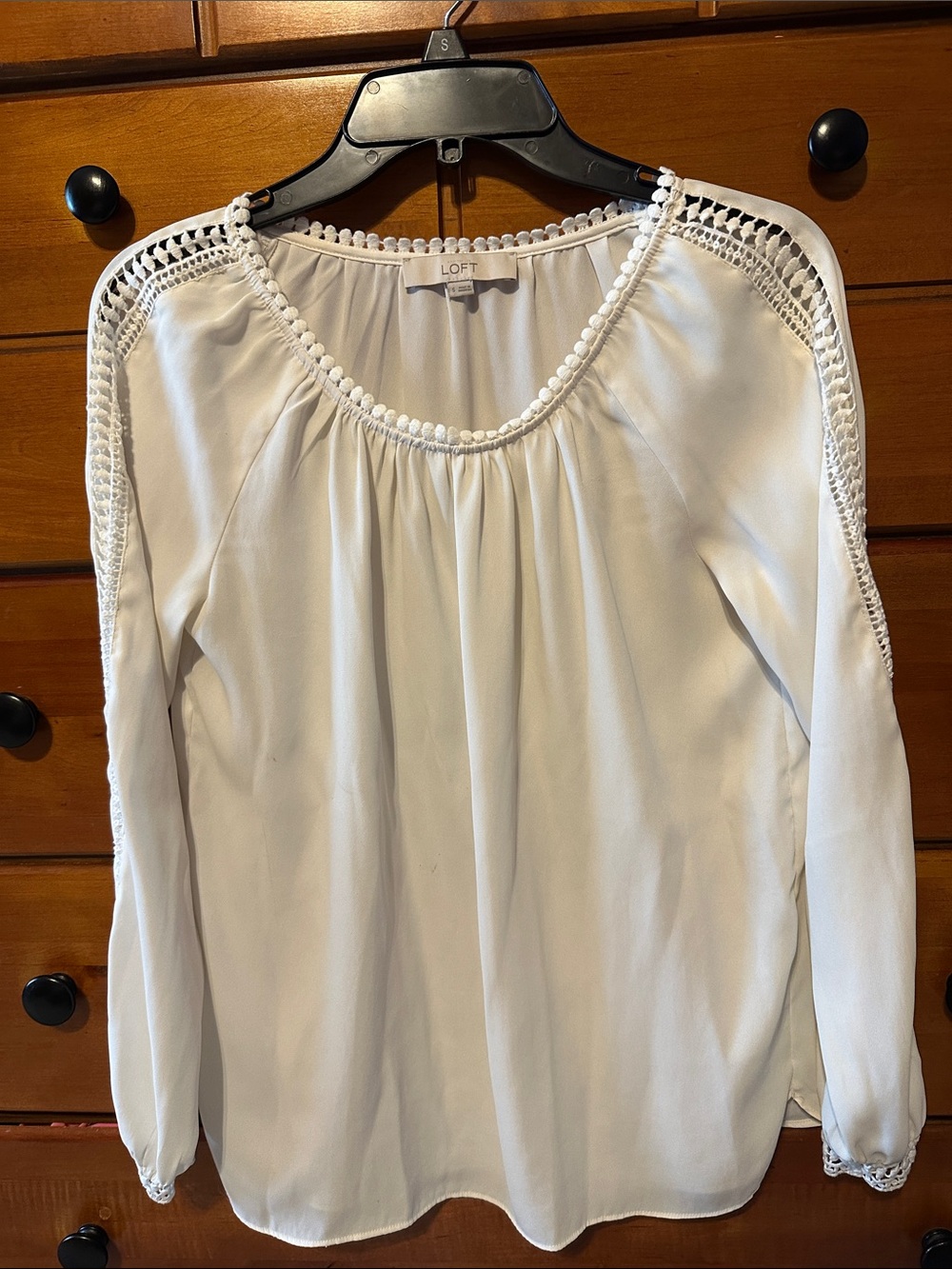 LOFT White Crochet-Trim Peasant Blouse